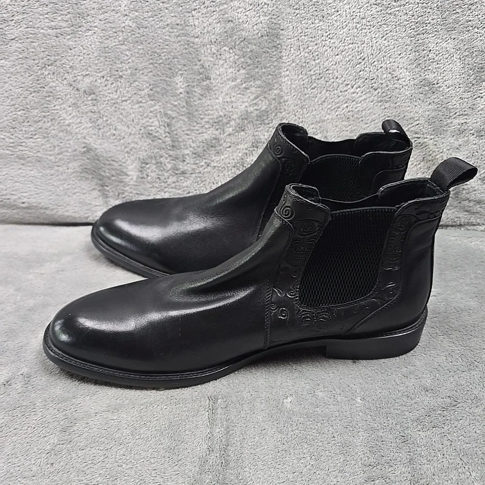 Robert Graham Breton Chelsea Boots Mens Size 9 Black‎ Embossed Skull Roses